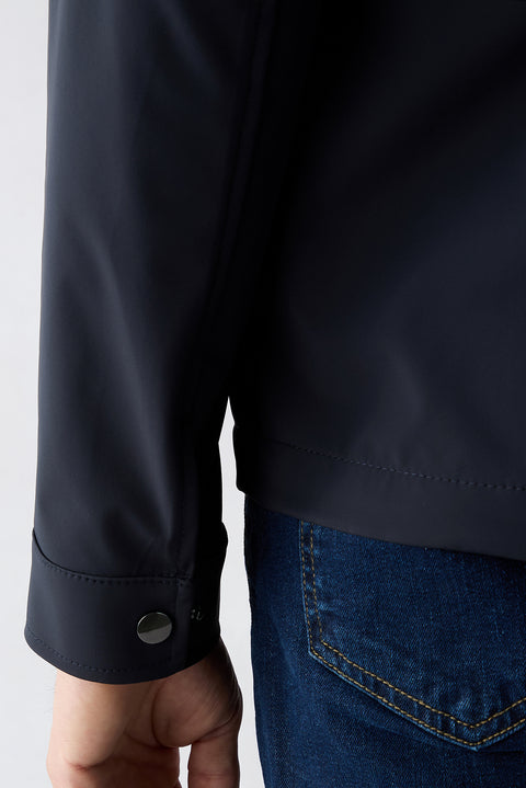 Dark Navy Baby Collar Zippered Pocket Transitional Jacket