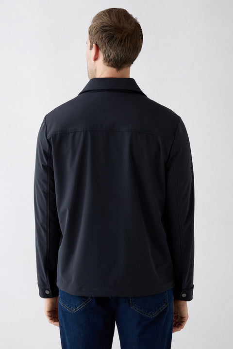 Dark Navy Baby Collar Zippered Pocket Transitional Jacket