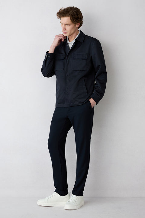 Dark Navy Classic Collar Snap-Button Pocket Seasonal Jacket
