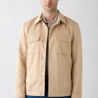 Mid-Beige Classic Collar Snap-Front Pocketed Seasonal Jacket