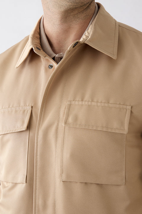 Mid-Beige Classic Collar Snap-Front Pocketed Seasonal Jacket