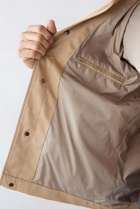 Mid-Beige Classic Collar Snap-Front Pocketed Seasonal Jacket