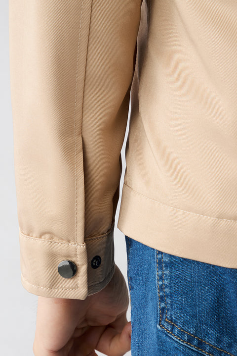 Mid-Beige Classic Collar Snap-Front Pocketed Seasonal Jacket