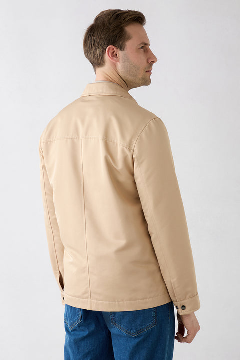 Mid-Beige Classic Collar Snap-Front Pocketed Seasonal Jacket