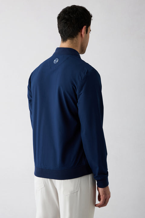 Medium Navy Blue Stand Collar Regular Fit Plain Bonded Coat