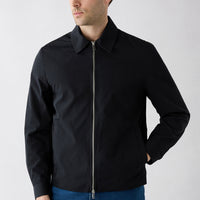 Medium Dark Blue Baby Collar Zippered Pocketed Cotton Seasonal Jacket