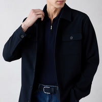 Dark Navy Buttoned Pocketed Patterned Seasonal Jacket / Coat