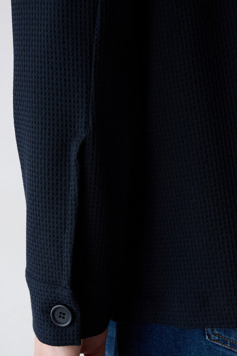 Dark Navy Buttoned Pocketed Patterned Seasonal Jacket / Coat