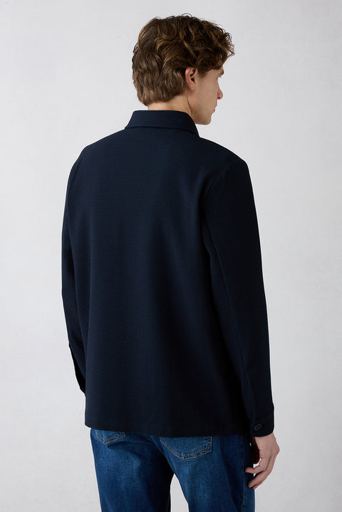 Dark Navy Buttoned Pocketed Patterned Seasonal Jacket / Coat