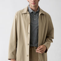 Open Beige Zipper Pocket Buttoned Classic Overcoat & Trench Coat