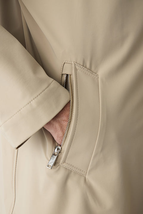 Open Beige Zipper Pocket Buttoned Classic Overcoat & Trench Coat