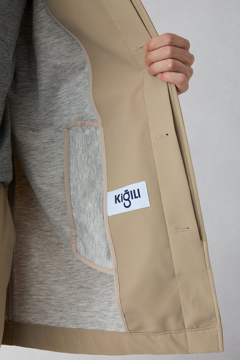 Open Beige Zipper Pocket Buttoned Classic Overcoat & Trench Coat