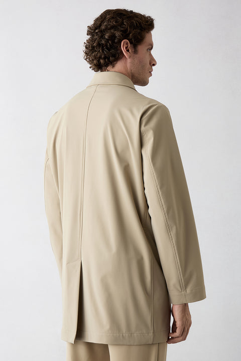 Open Beige Zipper Pocket Buttoned Classic Overcoat & Trench Coat
