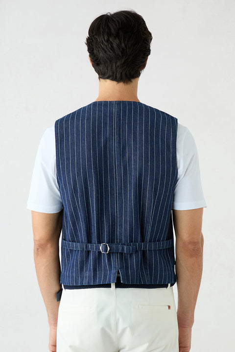 Dark Navy Regular Fit V-Neck Cotton Vest