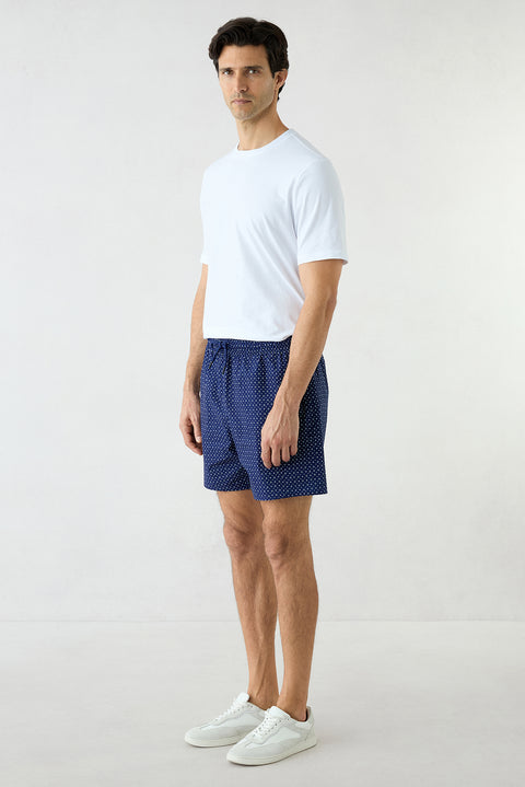 Dark Navy Regular Fit Lace-Up Printed Bagged Swim Shorts