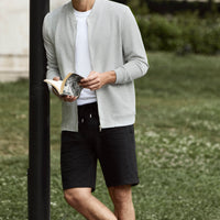 Siyah Beli İpli Örme Diz Boy Pamuk Spor Sweat Şort