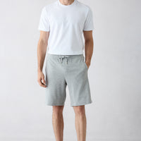 Mid Grey Marl Elasticated Waist Drawstring Knitted Knee-Length Cotton Sports Sweat Shorts