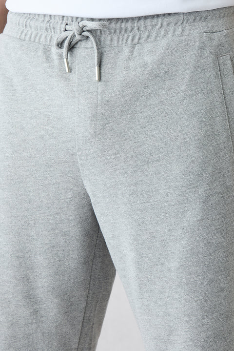 Mid Grey Marl Elasticated Waist Drawstring Knitted Knee-Length Cotton Sports Sweat Shorts