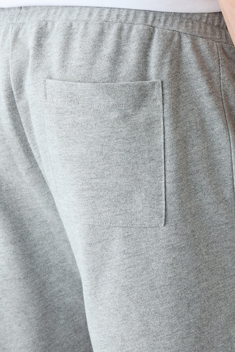Mid Grey Marl Elasticated Waist Drawstring Knitted Knee-Length Cotton Sports Sweat Shorts
