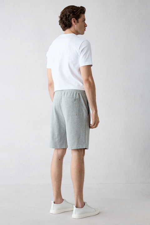 Mid Grey Marl Elasticated Waist Drawstring Knitted Knee-Length Cotton Sports Sweat Shorts