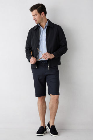  Koyu Lacivert Regular Fit Standart Kesim Lyocell Karışımlı Yan Cepli Bermuda Şort