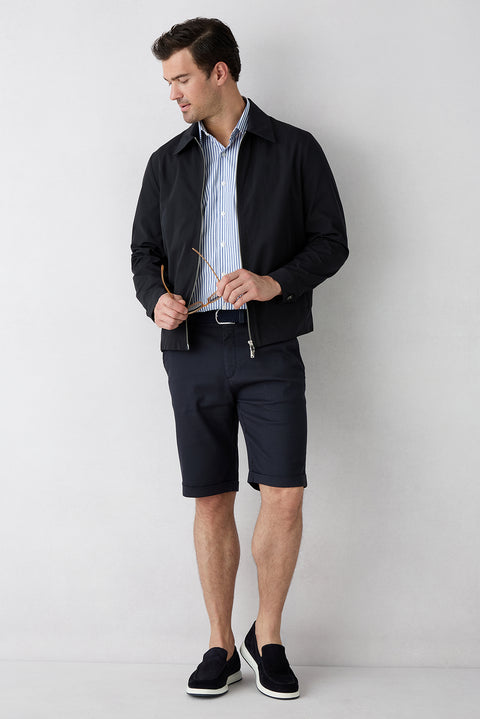 Dark Navy Regular Fit Standard Cut Lyocell Blend Side Pocket Bermuda Shorts