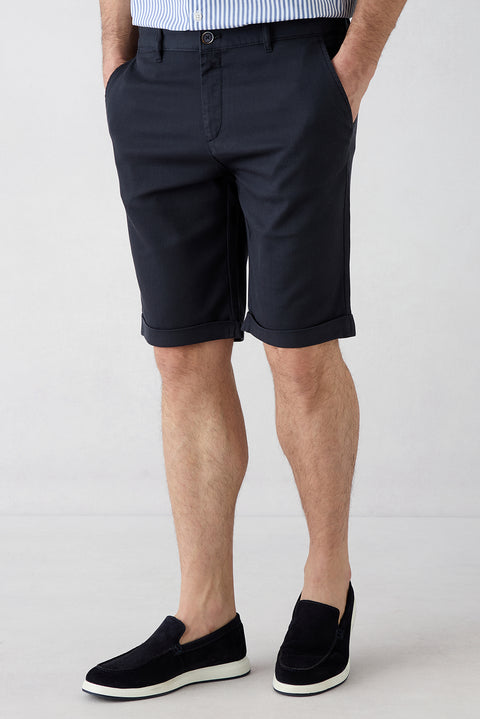 Dark Navy Regular Fit Standard Cut Lyocell Blend Side Pocket Bermuda Shorts