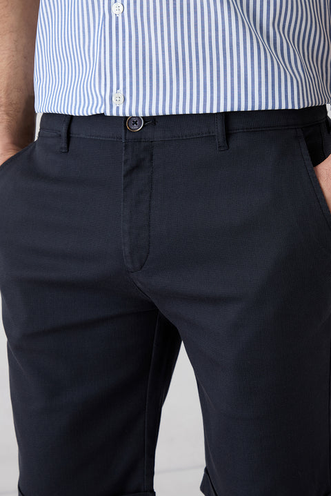 Dark Navy Regular Fit Standard Cut Lyocell Blend Side Pocket Bermuda Shorts