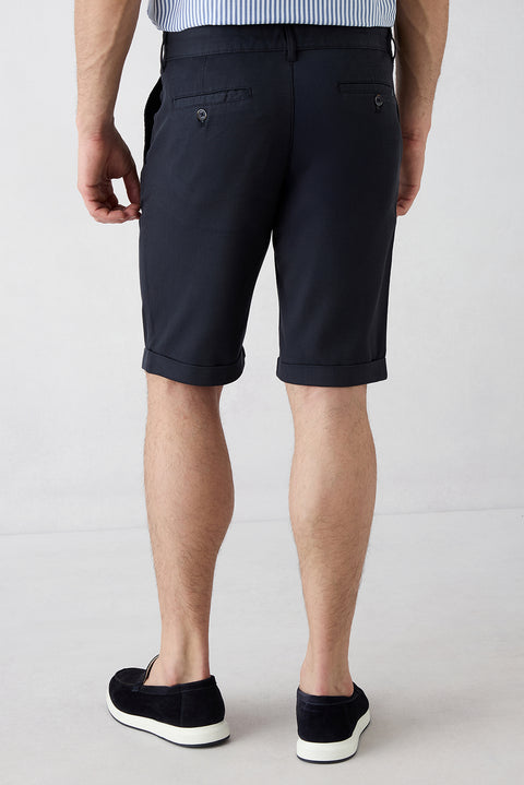 Dark Navy Regular Fit Standard Cut Lyocell Blend Side Pocket Bermuda Shorts
