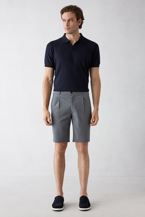 Dark Anthracite Regular Fit Standard Cut Striped Polvis Bermuda Shorts