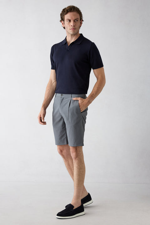 Dark Anthracite Regular Fit Standard Cut Striped Polvis Bermuda Shorts