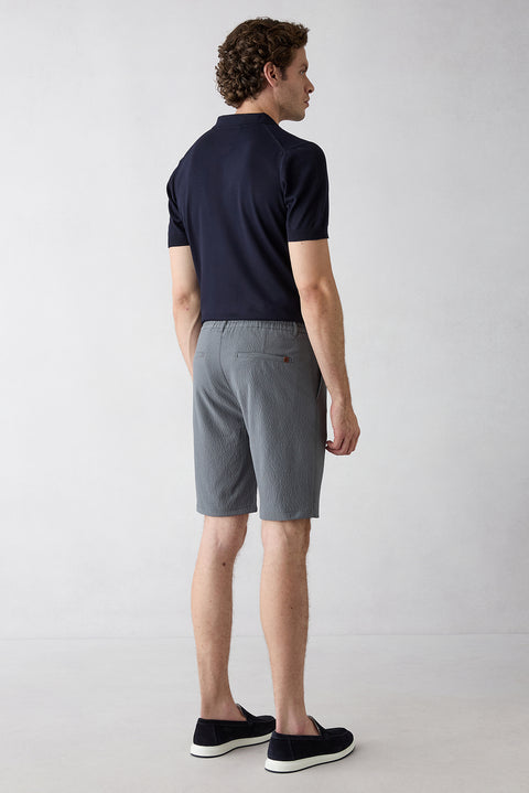 Dark Anthracite Regular Fit Standard Cut Striped Polvis Bermuda Shorts