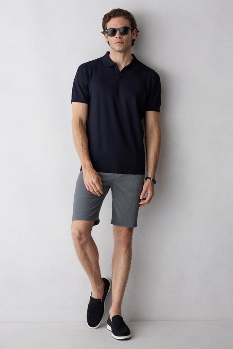 Dark Anthracite Regular Fit Standard Cut Striped Polvis Bermuda Shorts