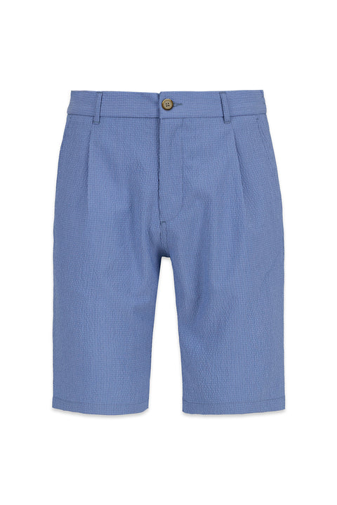 Açık Mavi Regular Fit Standart Kesim Çizgili Pileli Yan Cepli Bermuda Şort