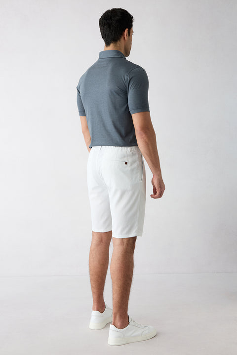 Taş Regular Fit Standart Kesim Çizgili Pileli Yan Cepli Bermuda Şort