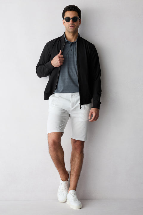 Taş Regular Fit Standart Kesim Çizgili Pileli Yan Cepli Bermuda Şort