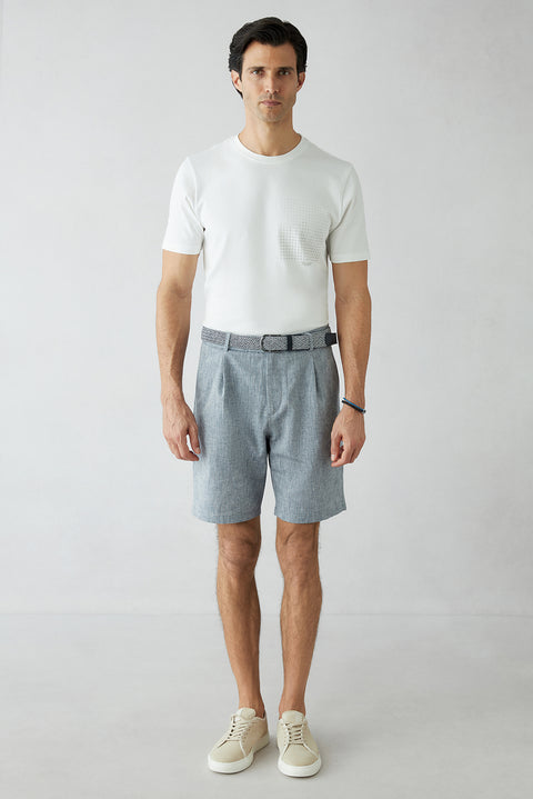 Medium Navy Straight Wide Leg Lyocel Bermuda Shorts