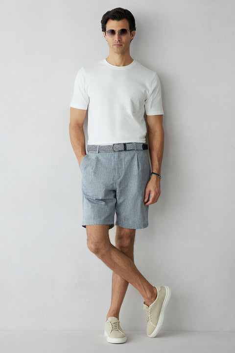 Medium Navy Straight Wide Leg Lyocel Bermuda Shorts