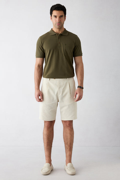Light Beige Straight Wide Leg Lyocel Bermuda Shorts