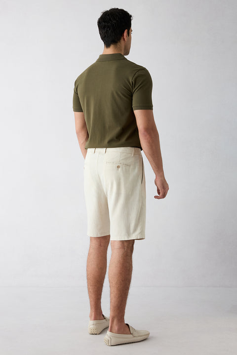 Light Beige Straight Wide Leg Lyocel Bermuda Shorts