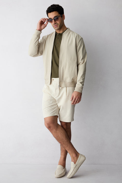 Light Beige Straight Wide Leg Lyocel Bermuda Shorts