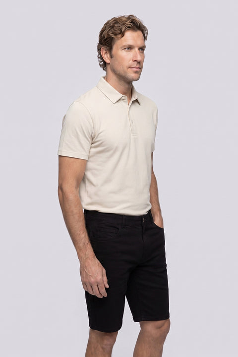 Siyah Regular Fit Standart Kesim Düz Pamuklu 5 Cep Bermuda Şort
