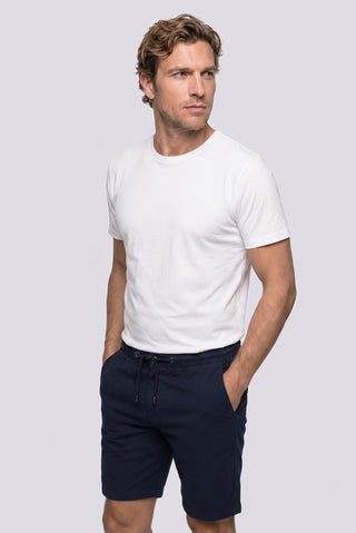  Koyu Lacivert Regular Fit Beli Lastikli İpli Cepli Desenli %100 Pamuk Bermuda Şort