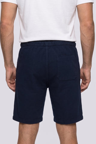  Koyu Lacivert Regular Fit Beli Lastikli İpli Cepli Desenli %100 Pamuk Bermuda Şort