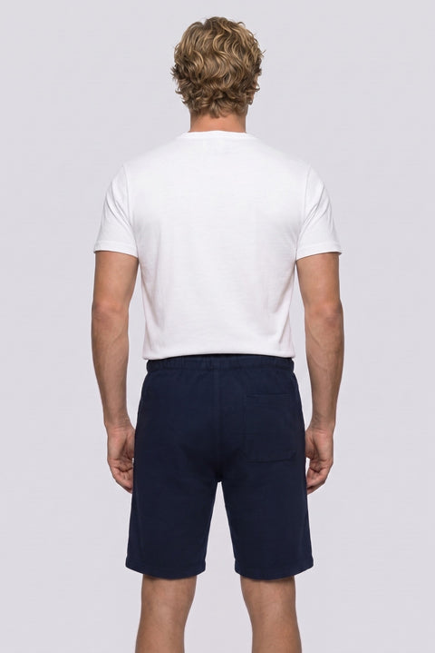 Dark Navy Regular Fit Standard Cut Elastic Waist Cotton Bermuda Shorts