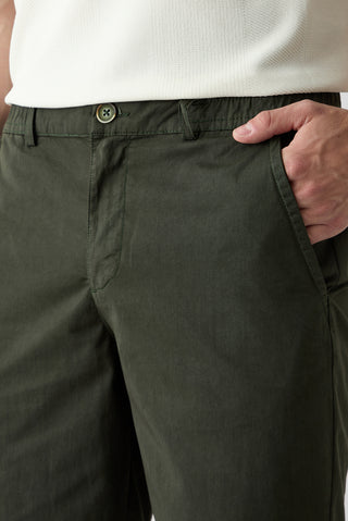 Asker Haki Regular Fit Standart Kesim Çizgili Beli Lastikli Cepli Bermuda Şort