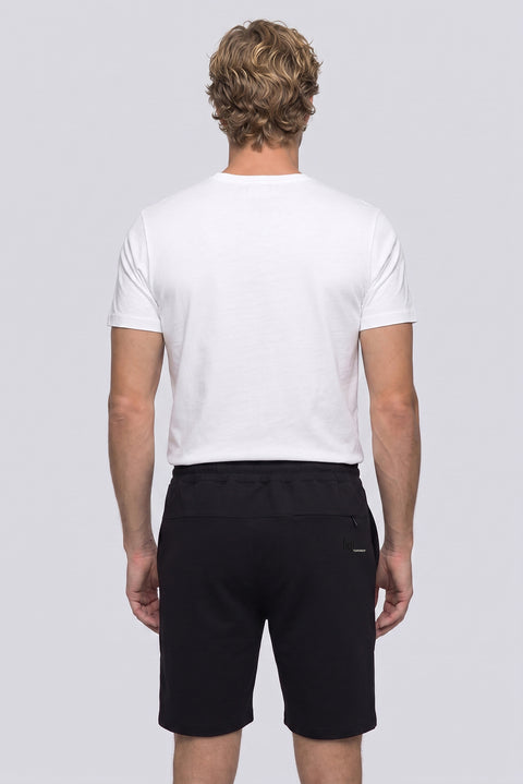 Siyah Techno-Line Regular Fit Çıtçıtlı Beli Lastikli Örme Esnek Sweat Şort