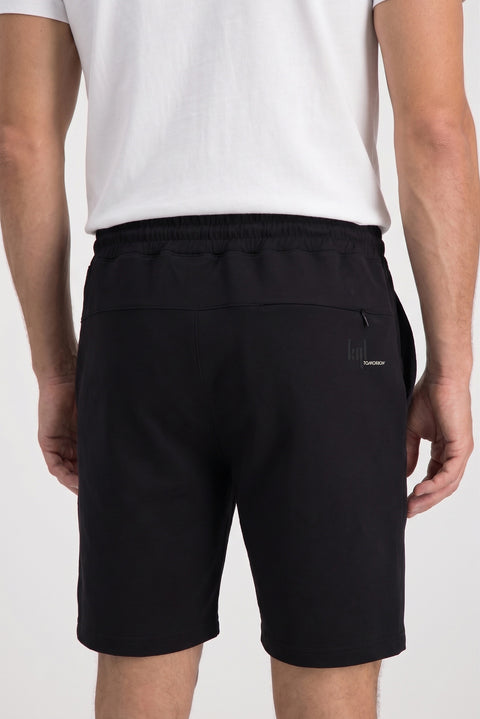 Siyah Techno-Line Regular Fit Çıtçıtlı Beli Lastikli Örme Esnek Sweat Şort