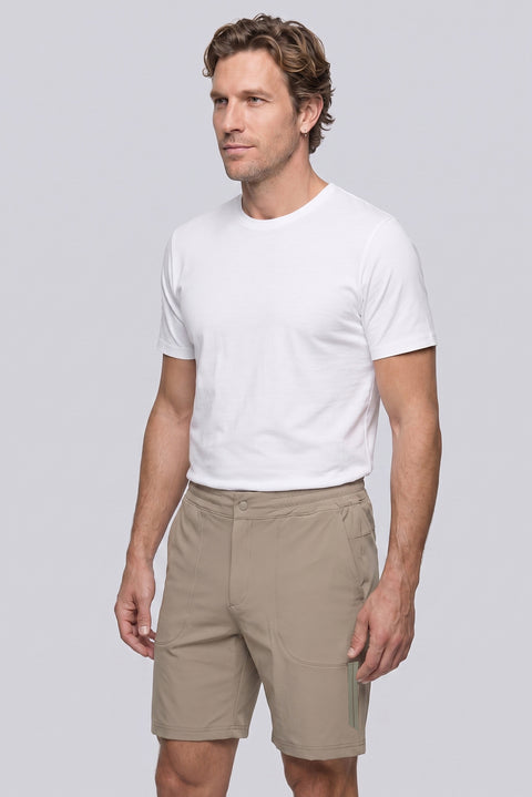 Orta Bej Techno-Line Regular Fit Çıtçıtlı Beli Lastikli Örme Esnek Sweat Şort