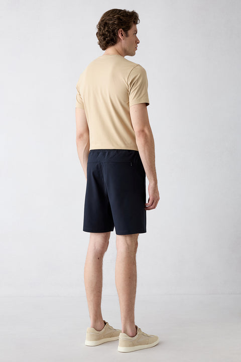 Koyu Lacivert Techno-Line Regular Fit Çıtçıtlı Beli Lastikli Örme Esnek Sweat Şort